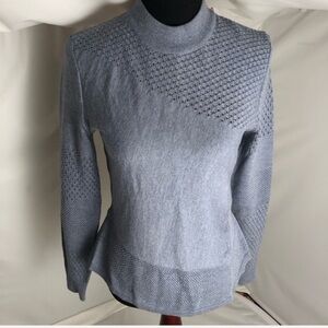 Tory Burch merino wool asymmetrical peplum sweater in Blue Melange M